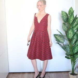 Anthropologie Hutch Red & Black Tweed V-neck Sleeveless Flare Midi Dress Size 8